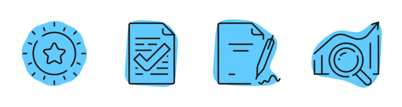 Quality assurance and documentation icons for reporting. Editable stroke