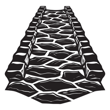 Stone pathway illustration black and white rocky walkway leading through empty space
