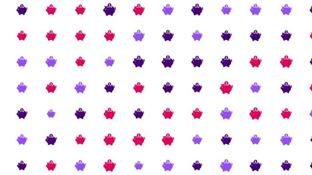 Colorful Piggy Bank Icons Grid Pattern on White Background &ndash; Savings and Personal Finance Seamless Loop Motion Graphics
