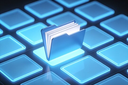 Digital folder icon on glowing keyboard