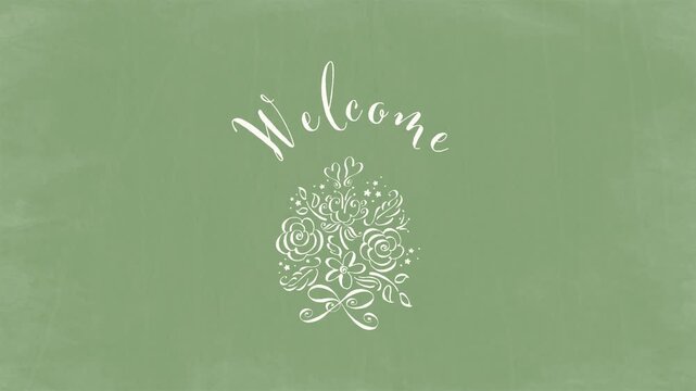 Thank You - Floral Arch Text Animation on Rustic Sage Green Chalkboard
