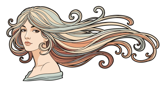 Woman with long flowing multicolored hair.