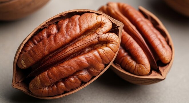 Closeup of fresh pecan nuts in their shells
