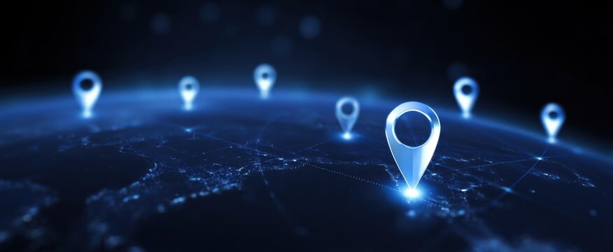 A digital map like a treasure hunt showcases global locations with blue innovation vibes of Artificial Intelligence.