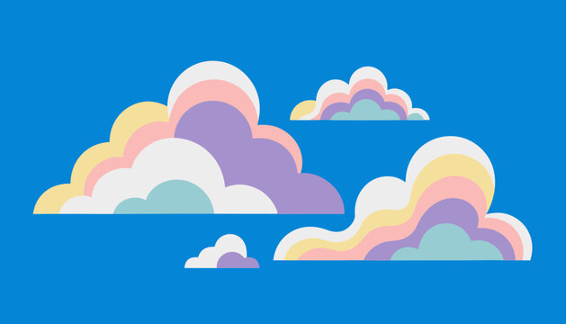 Very beautiful rainbow cloud formations drifting across a bright sky with glowing pastel tones and peaceful artistic atmosphere.