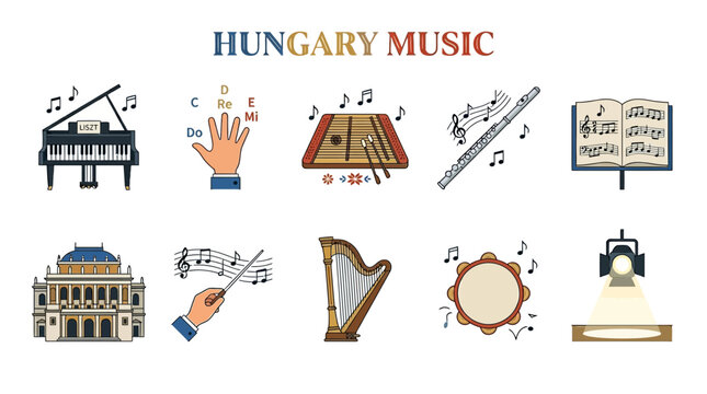Collection of Hungarian Music Icons and Symbols.