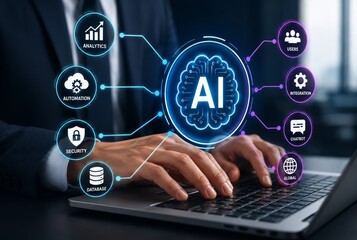 Naklejka premium AI Technology Integration for Business Automation and Analytics