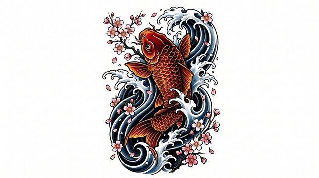 Intricate Japanese Tattoo Art Design with Dragon and Waves in Traditional Style