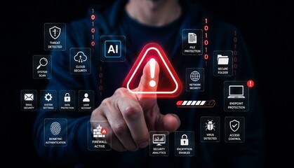 Fototapeta premium Cyber Security Threat Detection and AI Protection System Concept