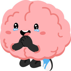 Fototapeta premium Hand-drawn vector illustration of a crying brain character, representing sadness, emotional stress, disappointment, mental health, and emotional struggles. Ideal for wellness, psychology, education, a