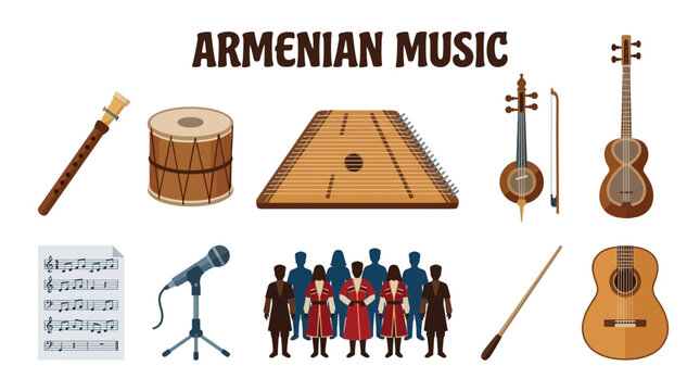 Collection of Armenian Musical Instruments and Symbols.
