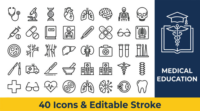 Healthcare Icons and Anatomy Symbols in Abstract Striped Design