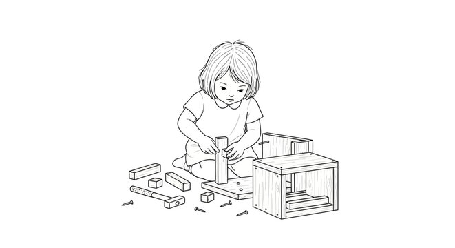 Young child building with educational wooden blocks set.