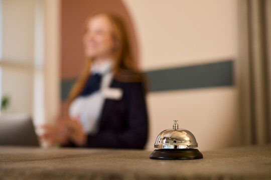 Service bell in the hotel reception with copy space