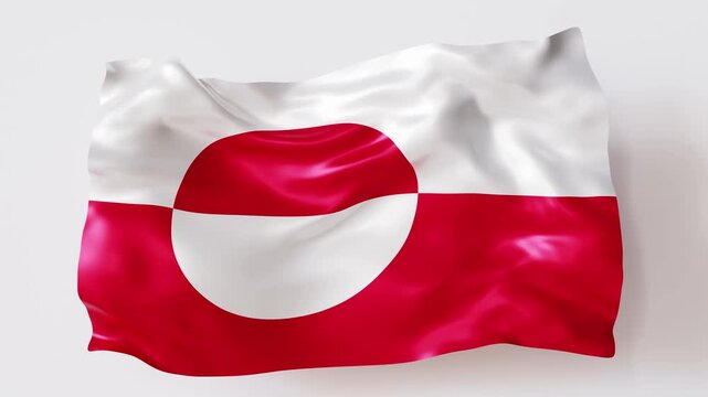 The national flag of Greenland waving in a smooth motion. The flag features a red and white design with a circular emblem in the center