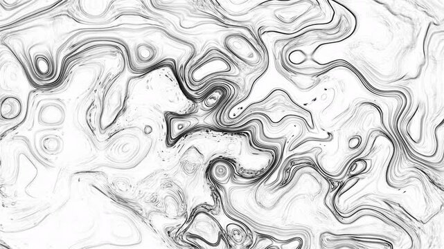 Monochrome Topographic Wave Line Art Draping
&bull;	Description: Abstract black and white background with fine liquid contour lines. Beautiful topographical sketch texture and marble patterns create an ele