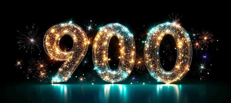 Colorful Fireworks Display with Sparkling Numbers 900 Illuminating the Night Sky for Celebrations