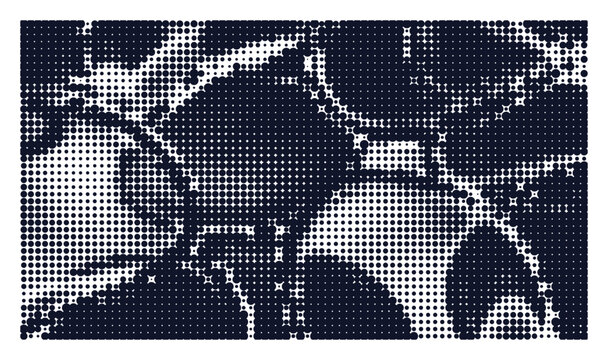 Dark halftone background with organic circular shapes forming abstract complex texture.