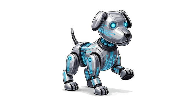 Cute robotic dog with glowing blue eyes and circuits
