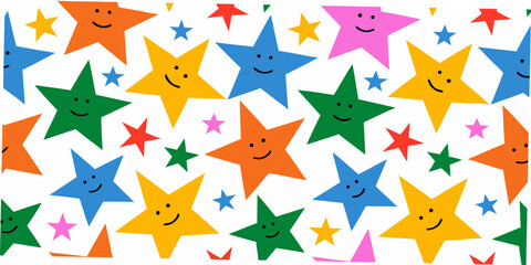 Obraz premium Colorful smiling star pattern cheerful seamless background