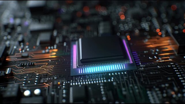 Closeup of computer microchip circuitry 1.