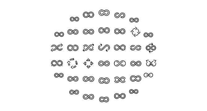 Modern infinity loop outline icons with endless abstract symbols editable stroke vector set