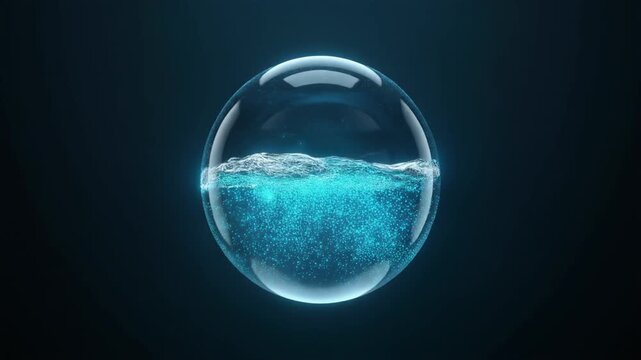 Abstract Water Sphere With Blue Particles on Dark Background