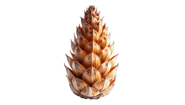 A detailed close-up of a pine cone against a black background.