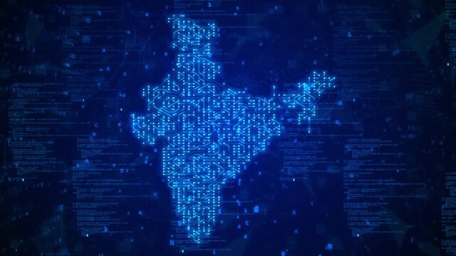 Digital India Map with Glowing Blue Circuit Network &ndash; Futuristic Technology Innovation Seamless Loop Background