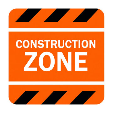 Construction zone sign orange and black warning safety area industrial.