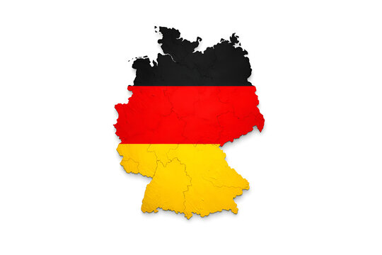 Germany map with flag colors on white background symbolizing national pride and geography