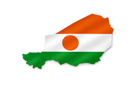 Niger country map with flag colors on white background