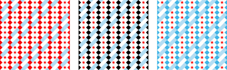 Fototapeta premium stripes pattern set of chicago flag. star background. vector illustration