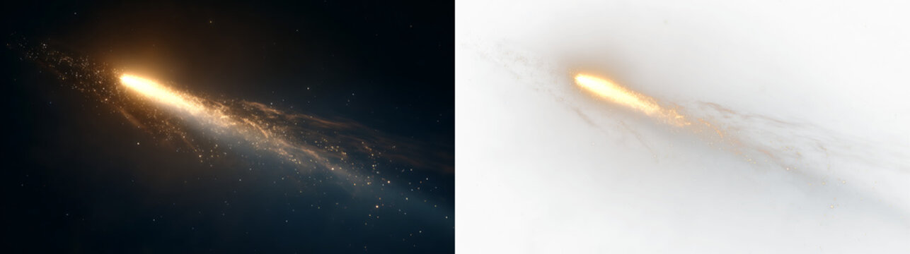 Golden comet flash with radiant tail and particle effect PNG