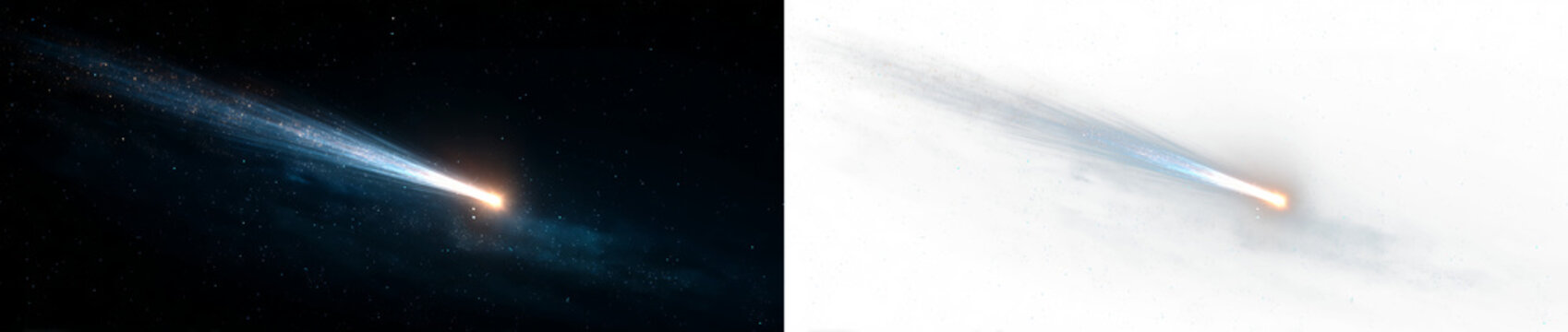 Golden energy comet with glowing trail and sparkle dust PNG