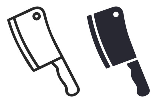 Vector illustration of kitchen cleavers icons in outline and solid style on transparent background