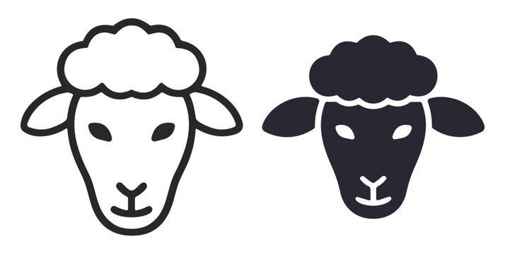 Black and white simple sheep head icons with different fill styles on transparent background
