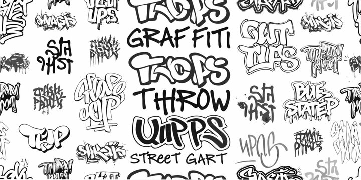 Graffiti tag pattern black and white urban street art style