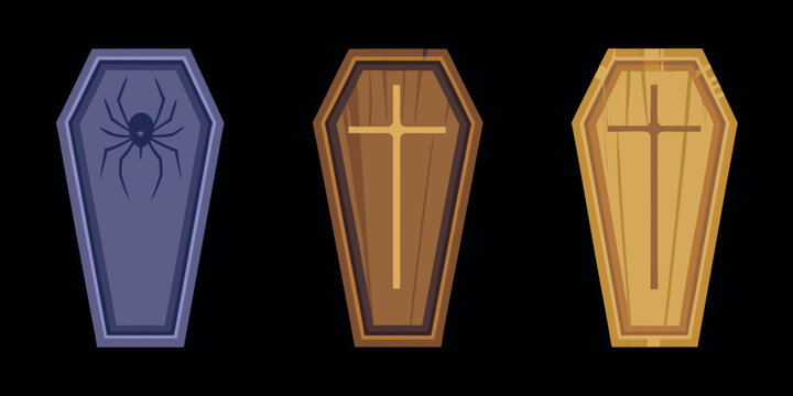 Three stylized coffins with crosses vector illustration on black background