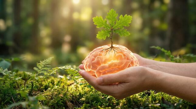 Nature inspired mental wellness and emotional growth concept in forest setting