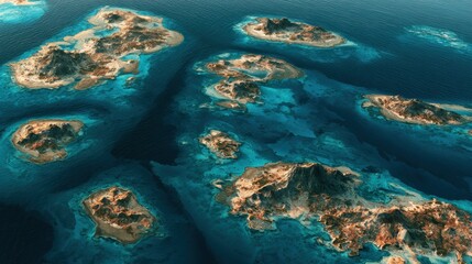 Fototapeta premium Aerial view of tropical island archipelago with turquoise water and coral reefs ocean