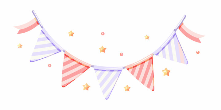 Party bunting flags illustration with stars pastel colors