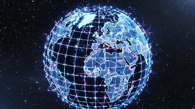 Digital globe with glowing network connections illustrating global communication and technology concept