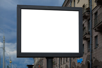 Fototapeta premium Background for design, white billboards on city streets and along roads in the summer day