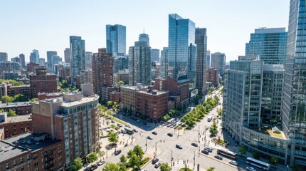 Naklejka premium drone capturing aerial view of an urban cityscape during daylight hours