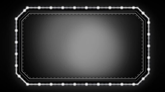 Ultra premium black tie gala minimalist marquee frame with chamfered corners and platinum crystal micro-LEDs.