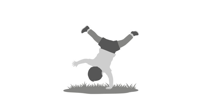 Playful handstand trick with a soccer ball outdoors.