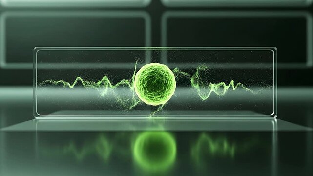 Abstract green biological cell on a glass microscope slide