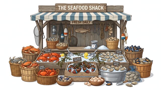 Seafood Shack Illustration - Fresh Catch From The Ocean
