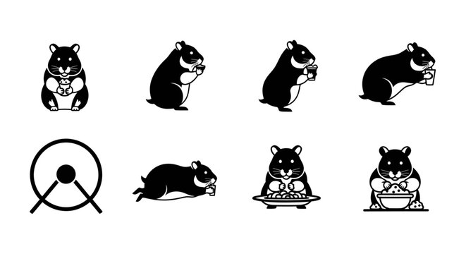 Collection of Hamster Icons Cute Rodents in Various Poses and Activities